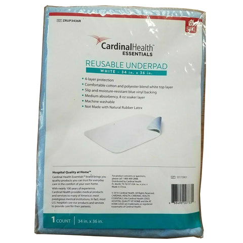 Reusable Underpad Cardinal Health™ Essentials 34 X 36 Inch Polyester / Rayon Moderate Absorbency #ZRUP3436R