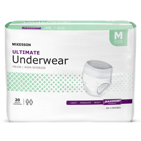 Absorbent Underwear McKesson Pull On with Tear Away Seams Adult Medium Unisex Disposable Heavy Absorbency #UW33851
