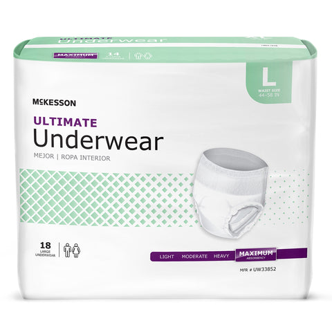 Absorbent Underwear McKesson Pull On with Tear Away Seams Adult Large Unisex Disposable Heavy Absorbency #UW33852