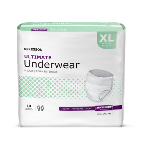 Absorbent Underwear McKesson Pull On with Tear Away Seams Adult X-Large Unisex Disposable Heavy Absorbency #UW33853