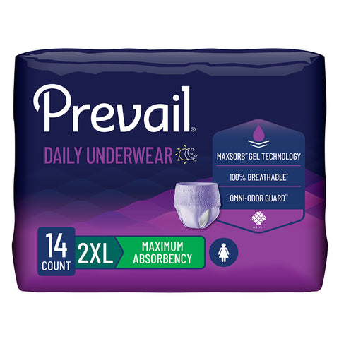 Absorbent Underwear Prevail® Daily Underwear Pull On with Tear Away Seams Adult 2X-Large Female Disposable Heavy Absorbency #PWC-517