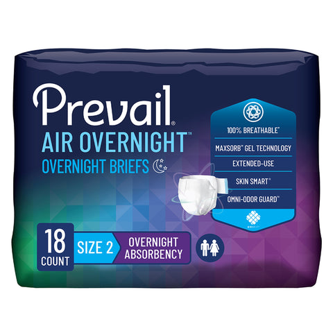 Incontinence Brief Prevail Air™ Overnight Adult Size 2 / Large Unisex Disposable Heavy Absorbency #NGX-013