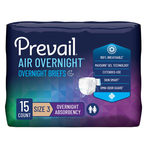 Incontinence Brief Prevail Air™ Overnight Adult Size 3 / X-Large Unisex Disposable Heavy Absorbency #NGX-014