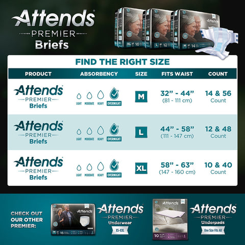Incontinence Brief Attends® Premier Adult Medium Unisex Disposable Heavy Absorbency #ALI-BR20