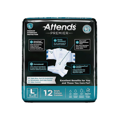 Incontinence Brief Attends® Premier Adult Large Unisex Disposable Heavy Absorbency #ALI-BR30