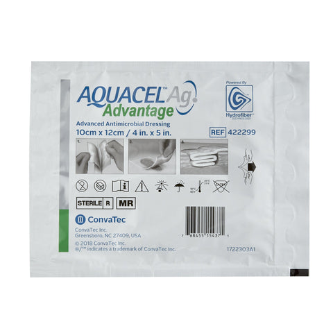 ConvaTec Silver Hydrofiber Dressing Aquacel® Ag Advantage 4 X 5 Inch Rectangle Sterile #422299