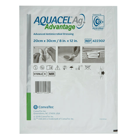 ConvaTec Silver Hydrofiber Dressing Aquacel® Ag Advantage 8 X 12 Inch Rectangle Sterile #422302