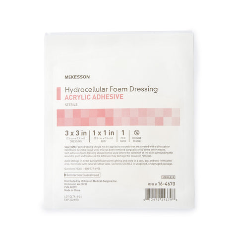 Foam Dressing McKesson 3 X 3 Inch With Border Film Backing Acrylic Adhesive Square Sterile #16-4670