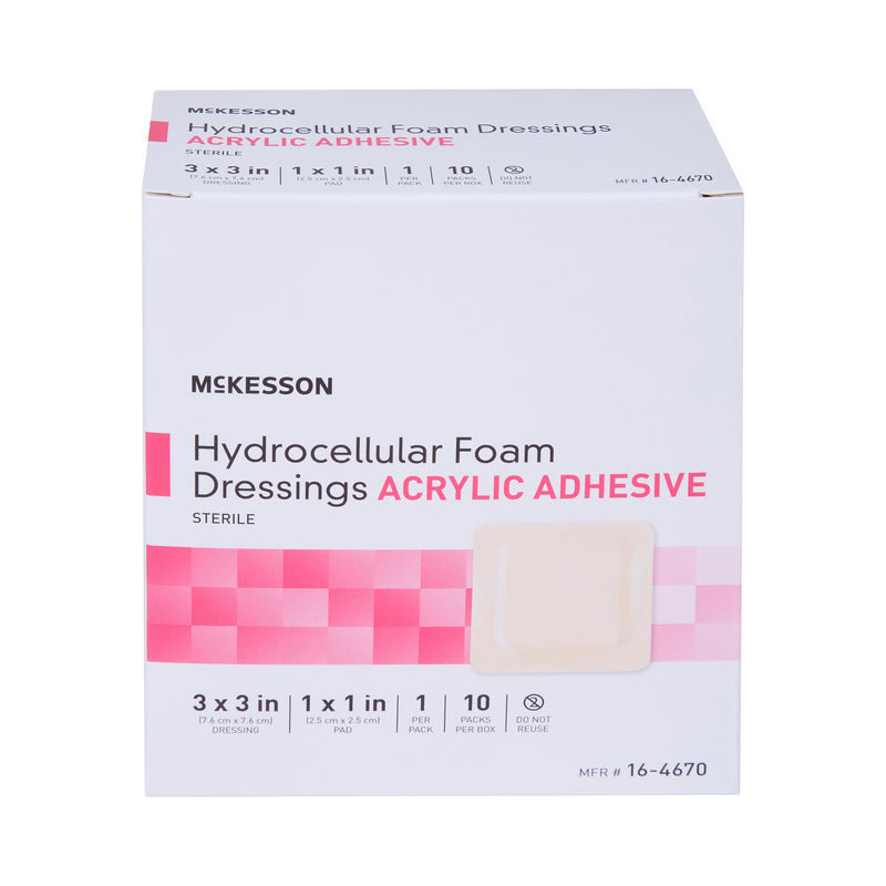 Foam Dressing McKesson 3 X 3 Inch With Border Film Backing Acrylic Adhesive Square Sterile #16-4670