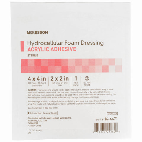 Foam Dressing McKesson 4 X 4 Inch With Border Film Backing Acrylic Adhesive Square Sterile #16-4671