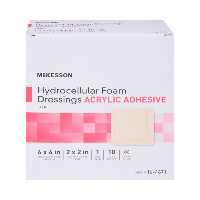 Foam Dressing McKesson 4 X 4 Inch With Border Film Backing Acrylic Adhesive Square Sterile #16-4671
