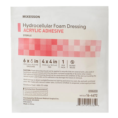 Foam Dressing McKesson 6 X 6 Inch With Border Film Backing Acrylic Adhesive Square Sterile #16-4672