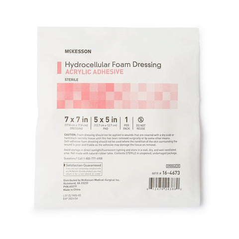 Foam Dressing McKesson 7 X 7 Inch With Border Film Backing Acrylic Adhesive Square Sterile #16-4673
