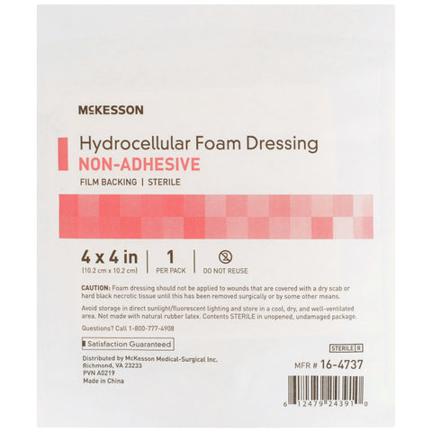 Foam Dressing McKesson 4 X 4 Inch Without Border Film Backing Nonadhesive Square Sterile #16-4737