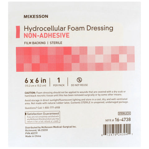 Foam Dressing McKesson 6 X 6 Inch Without Border Film Backing Nonadhesive Square Sterile #16-4738