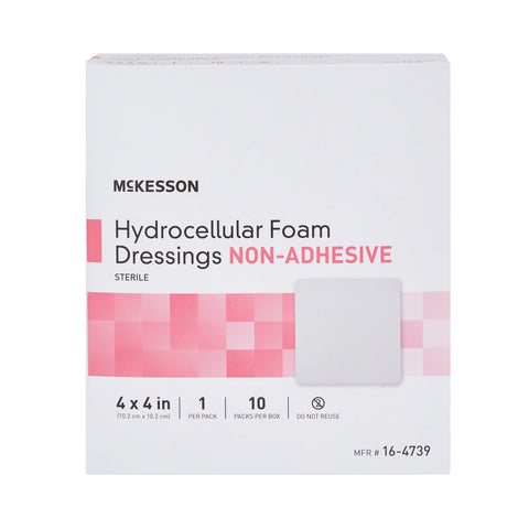 Foam Dressing McKesson 4 X 4 Inch Without Border Film Backing Nonadhesive Square Sterile #16-4739