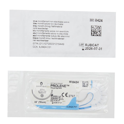 Nonabsorbable Suture with Needle Prolene™ Polypropylene CT-1 1/2 Circle Taper Point Needle Size 0 Monofilament #8424H