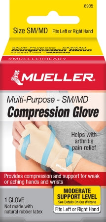 Mueller Sports Medicine Compression Glove Mueller® Compression & Support Gloves Fingerless Small / Medium Over-the-Wrist Length Ambidextrous #6905