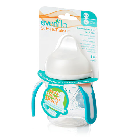 Trainer Cup Evenflo Soft-flo 5 oz. Plastic / Silicone Clear / Teal Reusable #4101112