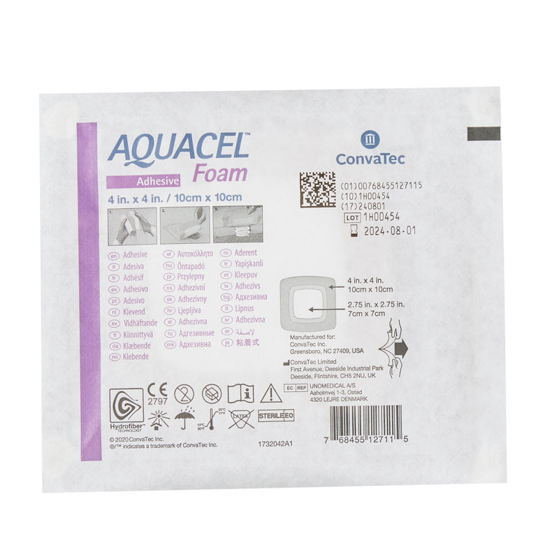 ConvaTec Foam Dressing Aquacel® 4 X 4 Inch With Border Waterproof Film Backing Silicone Adhesive Square Sterile #420680