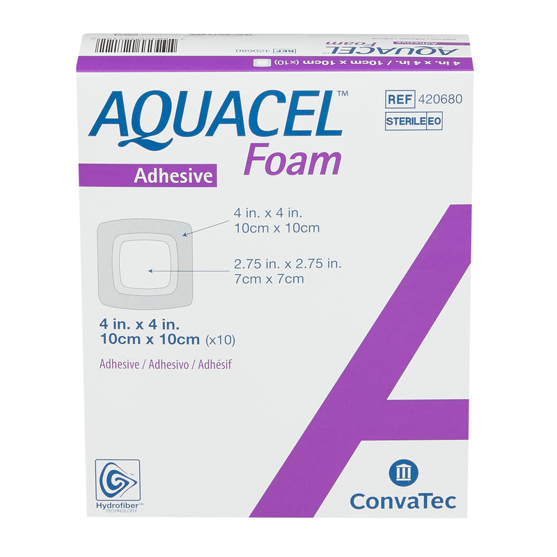ConvaTec Foam Dressing Aquacel® 4 X 4 Inch With Border Waterproof Film Backing Silicone Adhesive Square Sterile #420680