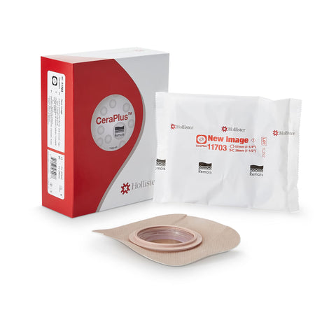Ostomy Barrier New Image™ CeraPlus™ Trim to Fit, Extended Wear Adhesive Tape Borders 57 mm Flange Red Code System Up to 1-1/2 Inch Opening #11703