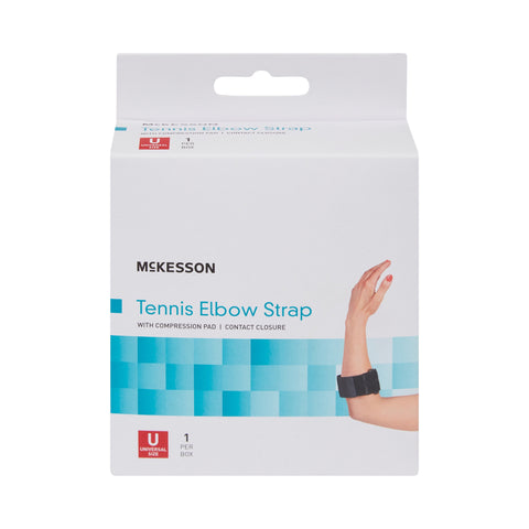 Elbow Support Strap McKesson One Size Fits Most Hook and Loop with D Ring Tennis / Golf Left or Right Elbow Up to 18 Inch Circumference Black #155-BH-194
