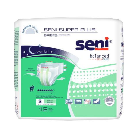 Incontinence Brief Seni® Super Plus Adult Small Unisex Disposable Heavy Absorbency #S-SM12-BP1