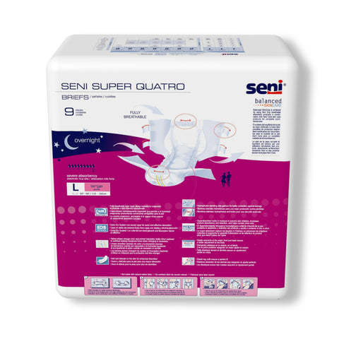 Incontinence Brief Seni® Super Quatro Adult Large Unisex Disposable Heavy Absorbency #S-LA09-BQ1