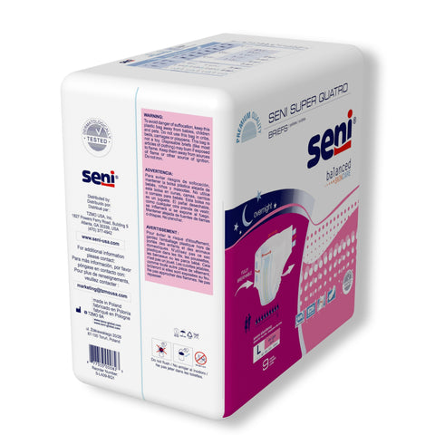 Incontinence Brief Seni® Super Quatro Adult Large Unisex Disposable Heavy Absorbency #S-LA09-BQ1