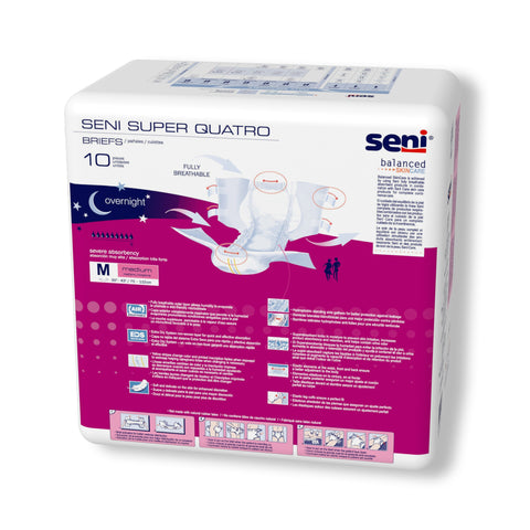 Incontinence Brief Seni® Super Quatro Adult Medium Unisex Disposable Heavy Absorbency #S-ME10-BQ1