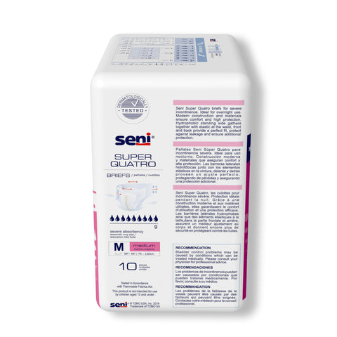 Incontinence Brief Seni® Super Quatro Adult Medium Unisex Disposable Heavy Absorbency #S-ME10-BQ1