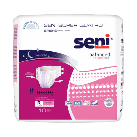 Incontinence Brief Seni® Super Quatro Adult Regular Unisex Disposable Heavy Absorbency #S-RE10-BQ1