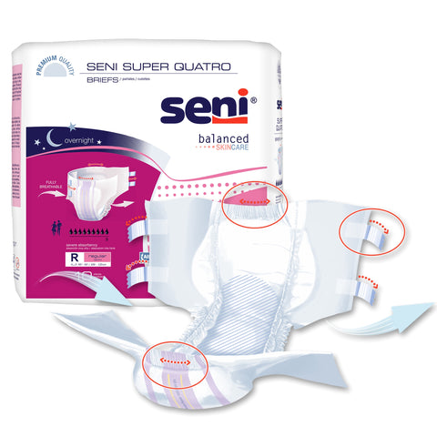 Incontinence Brief Seni® Super Quatro Adult Regular Unisex Disposable Heavy Absorbency #S-RE10-BQ1