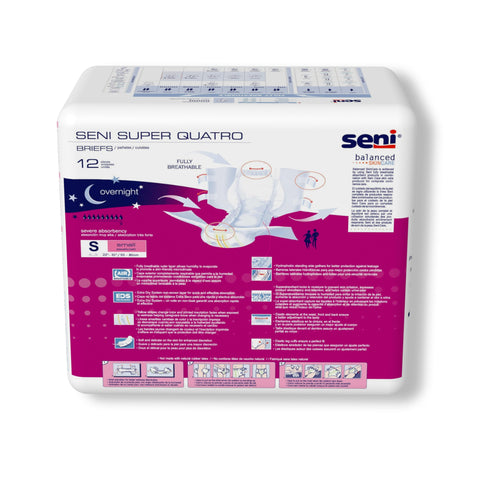 Incontinence Brief Seni® Super Quatro Adult Small Unisex Disposable Heavy Absorbency #S-SM12-BQ1