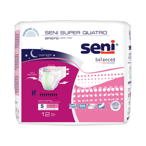Incontinence Brief Seni® Super Quatro Adult Small Unisex Disposable Heavy Absorbency #S-SM12-BQ1