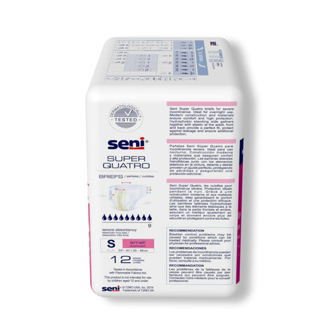 Incontinence Brief Seni® Super Quatro Adult Small Unisex Disposable Heavy Absorbency #S-SM12-BQ1