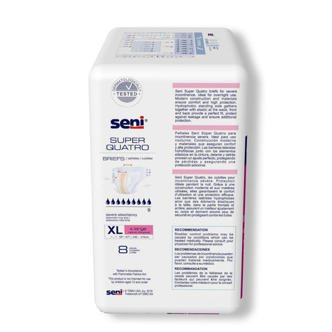 Incontinence Brief Seni® Super Quatro Adult X-Large Unisex Disposable Heavy Absorbency #S-XL08-BQ1
