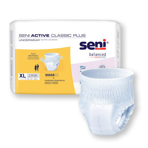 Absorbent Underwear Seni® Active Classic Plus Pull On with Tear Away Seams Adult X-Large Unisex Disposable Moderate Absorbency #S-XL14-AC2