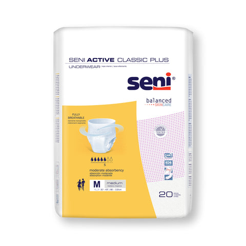 Absorbent Underwear Seni® Active Classic Plus Pull On with Tear Away Seams Adult Medium Unisex Disposable Moderate Absorbency #S-ME20-AC2