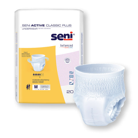 Absorbent Underwear Seni® Active Classic Plus Pull On with Tear Away Seams Adult Medium Unisex Disposable Moderate Absorbency #S-ME20-AC2
