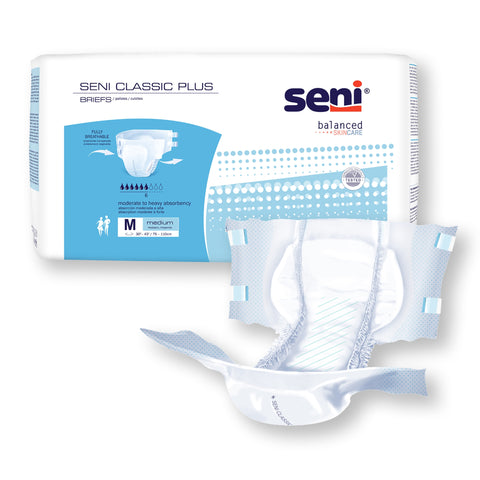 Incontinence Brief Seni® Classic Plus Adult Medium Unisex Disposable Moderate Absorbency #S-ME25-BC2