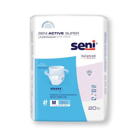 Absorbent Underwear Seni® Active Super Pull On with Tear Away Seams Adult Medium Unisex Disposable Moderate Absorbency #S-ME20-AS1
