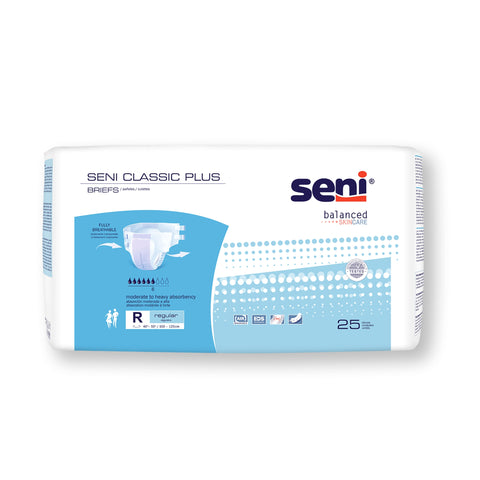 Incontinence Brief Seni® Classic Plus Adult Regular Unisex Disposable Moderate Absorbency #S-RE25-BC2