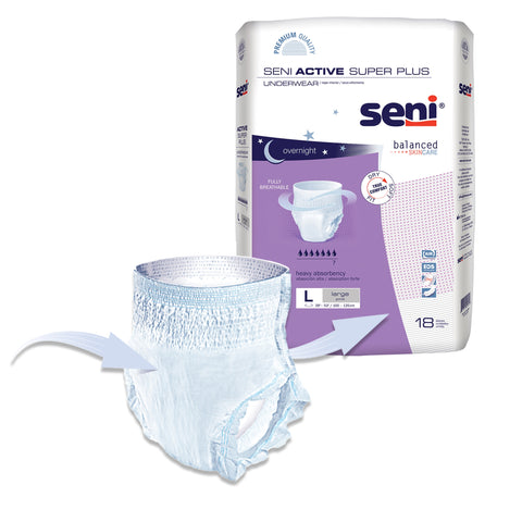 Absorbent Underwear Seni® Active Super Plus Pull On with Tear Away Seams Adult Large Unisex Disposable Heavy Absorbency #S-LA18-AP1