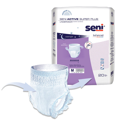 Absorbent Underwear Seni® Active Super Plus Pull On with Tear Away Seams Adult Medium Unisex Disposable Heavy Absorbency #S-ME20-AP1
