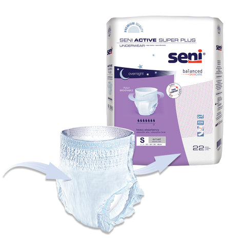 Absorbent Underwear Seni® Active Super Plus Pull On with Tear Away Seams Adult Small Unisex Disposable Heavy Absorbency #S-SM22-AP1