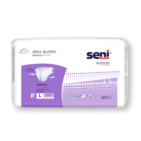 Incontinence Brief Seni® Super Adult Large Unisex Disposable Heavy Absorbency #S-LA25-BS1