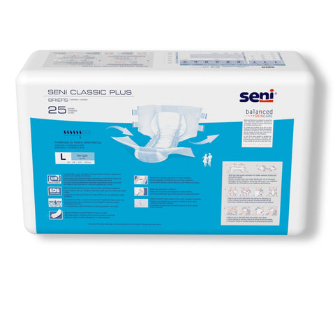 Incontinence Brief Seni® Classic Plus Adult Large Unisex Disposable Moderate Absorbency #S-LA25-BC2