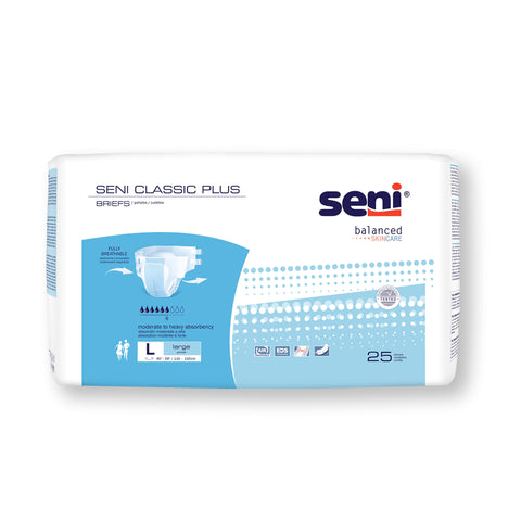 Incontinence Brief Seni® Classic Plus Adult Large Unisex Disposable Moderate Absorbency #S-LA25-BC2